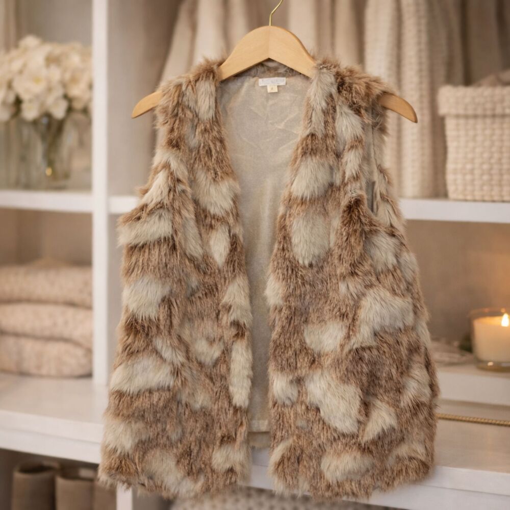 Decree Faux Fur Vest Spotted Patchwork Mob Wife Snow Leopard Medium Gilet Y2K
